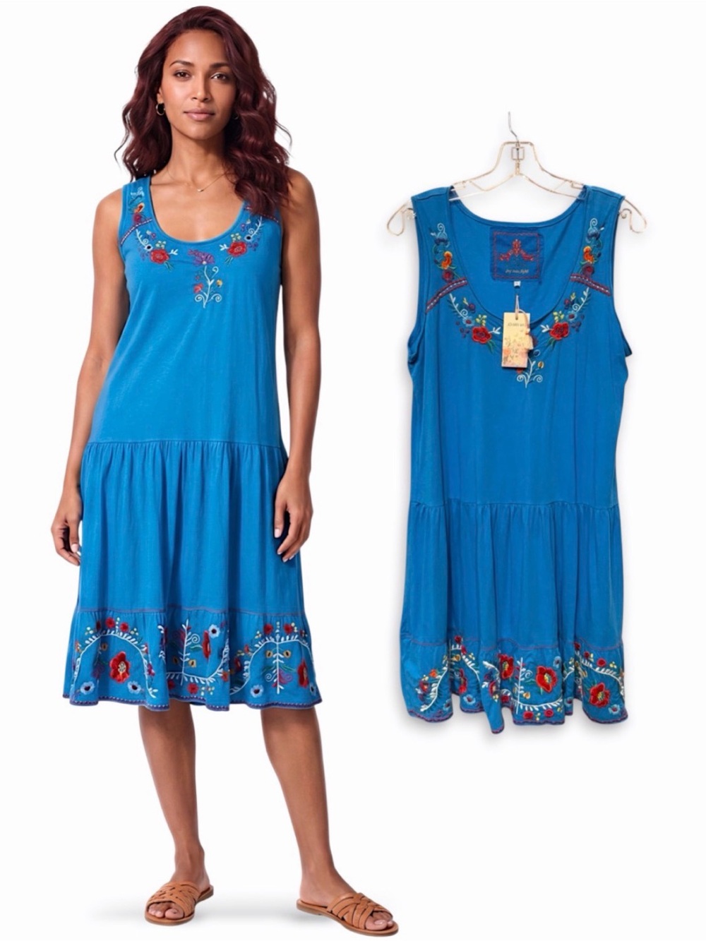 Johnny Was Embroidered Floral Tiered Dress
